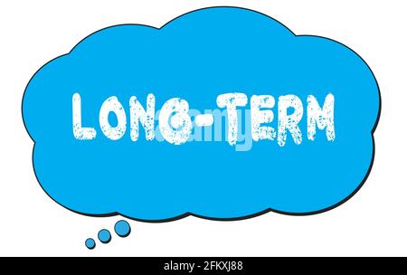 Long term words written on ripped blue paper piece with brown ...