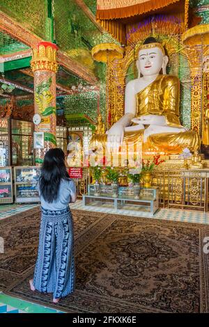 SAGAING, MYANMAR - DECEMBER 5, 2016: Buddha statue at Soon Oo Pon Nya Shin Pagoda on Sagaing Hill near Mandalay, Myanmar Stock Photo