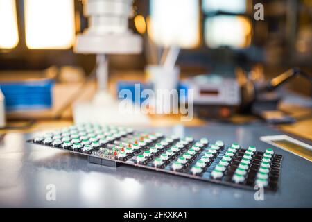 Panel of LED light indicators is in the production Stock Photo