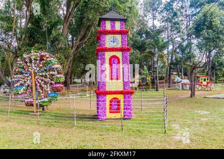 PYIN OO LWIN, MYANMAR - NOVEMBER 29, 2016: Sculptures made of flowers in Pyin Oo Lwin town, Myanmar Stock Photo