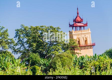 Watchtower damaged by an earthquake in ancient town Inwa Ava near Mandalay, Myanmar Stock Photo