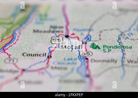 McCall Idaho USA shown on a Geography map or road map Stock Photo