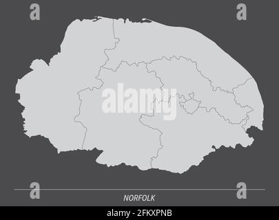 The Norfolk county, administrative map isolated on dark background, England Stock Vector