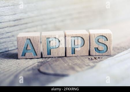 Apps Written On Wooden Blocks On A Board Stock Photo
