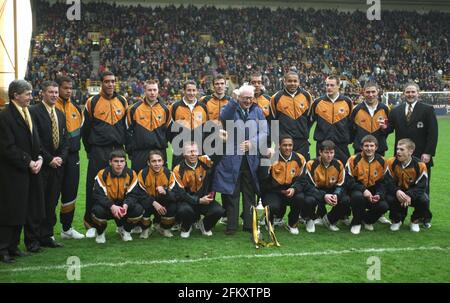 Wolverhampton Wanderers Youth Team at Molineux with Sir Jack Hayward 11/4/98 Wolves Youth team with the Midland Youth Championship trophy back John Richards, Chris Turner, Joleon Lesott, Chris Clarke, Adam Proudlock, Gary Haveron, Sir Jack, Matt Clarke, Matt Murray, Alex Winstone, David D'Amore, Chris Evans. Front Shane Tudor, Neil Eccleston, Mark Jones,  Nathan Lamey, Richard Hampton, Jamie Turpin, Stephen Hackett. Stock Photo