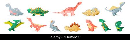 Cute cartoon dinosaur set. Funny dino characters for kids design. Vector illustration isolated on white background. Stock Vector