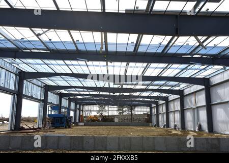 Steel beams and framing members of new commercial building under construction. Stock Photo