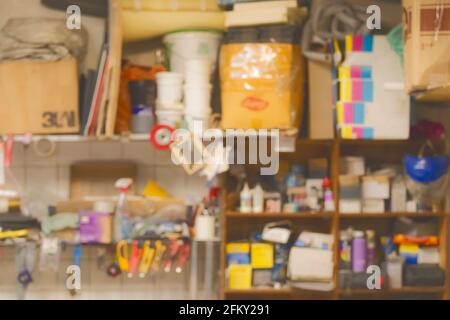 Blurred workshop blur work garage industrial plant or factory background. Stock Photo