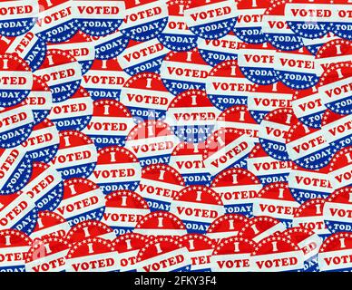 I voted today stickers in filled frame format with United States national colors or red, white and blue Stock Photo