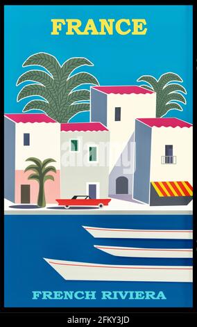 French Riviera Vintage Art Deco Travel Poster cote 