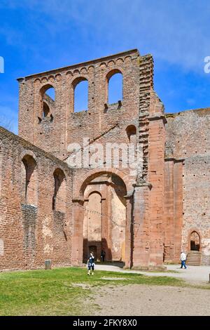 Bad Dürkheim, Germany - April 2021: Ruin of Limburg Abbey in Palatinate forest Stock Photo