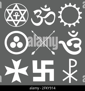 Vector religious symbols set on dark background Stock Vector
