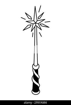 Magic wand. Mystic, alchemy, spirituality, tattoo art. Stock Vector