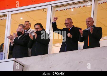 Blackpool, UK. 04th May, 2021. Blackpool FC owner Simon Sadler and the directors celebrate the win 2-0 win in the Sky Bet League 1 match between Blackpool and Doncaster Rovers at Bloomfield Road, Blackpool, England on 4 May 2021. Photo by Sam Fielding. Credit: PRiME Media Images/Alamy Live News Stock Photo