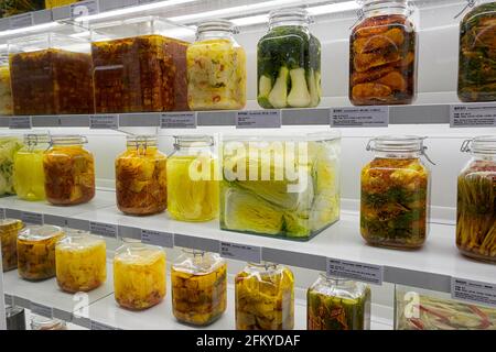 Korean pickles at Kimchikan Kimchi Museum in Seoul, South Korea Stock Photo