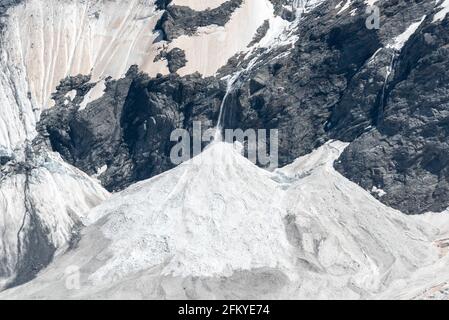 Detail picture of an avalanche starting at Mount Sefton, Mount Cook National Park, South Island of New Zealand Stock Photo