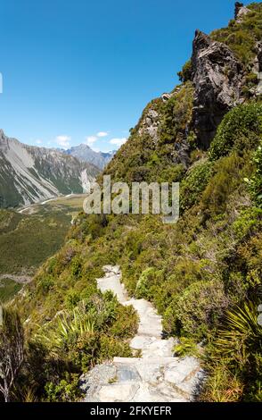 Hiking trail to Mueller Hut Route in Aoraki National Park, South Island of New Zealand Stock Photo