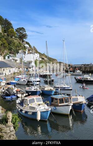 Boats in Polperro harbour, Cornwall, England, UK Stock Photo