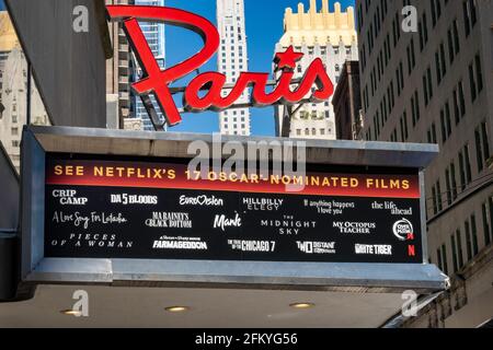 Paris Theatre Marquee in New York City, USA   April 2021 Stock Photo