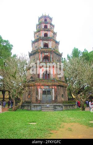 Tallest pagoda in Vietnam at the Tuen Mu emperors mausoleum, Perfume River, Hue, Vietnam, Asia Stock Photo