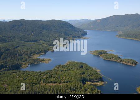 Aerial photo of the Sooke Lake Reservoir, Vancouver Island, British ...