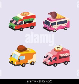 food trucks vehicles icon group Stock Vector