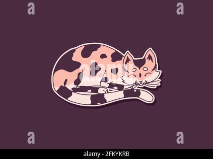 Cute cat. Sleeping animal. Cute color Domestic kitty. Hand drawn engraved sketch for banner or t-shirt. Monochrome Vector outline vintage doodle style Stock Vector