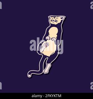 Cute cat. Sleeping animal. Cute color Domestic kitty. Hand drawn engraved sketch for banner or t-shirt. Monochrome Vector outline vintage doodle style Stock Vector