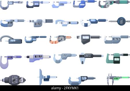 Digital micrometer icons set. Cartoon set of digital micrometer vector icons for web design Stock Vector