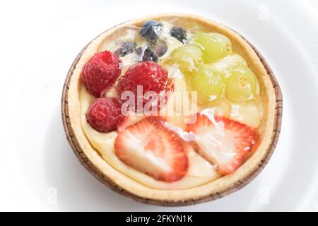 fresh fruit tart on white background, food, snack, desert Stock Photo