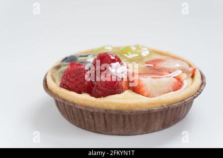 fresh fruit tart on white background, food, snack, desert Stock Photo