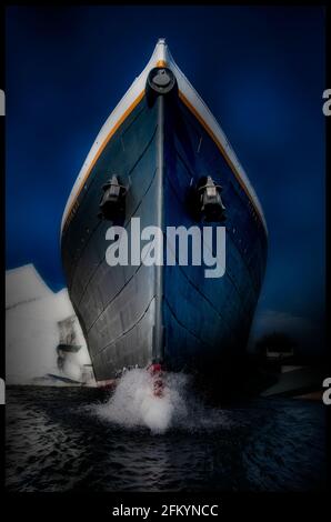 An Editorialized front on view of the ships bow at the Titanic Museum in Pigeon Forge TN.USA Stock Photo