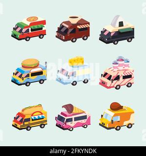 food trucks vehicles icon collection Stock Vector