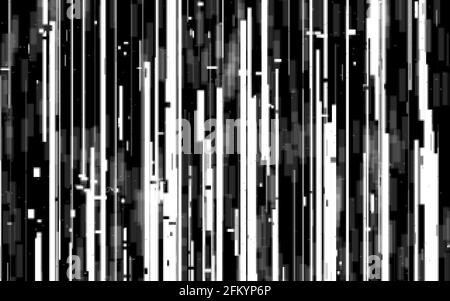 Glitch vertical lines. White and black distortion. Random television stripes. Old grunge video. No signal effect. Retro video contrast. Vector Stock Vector