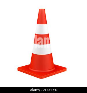 Orange traffic cone isolated on white background. Cone-shaped markers. 3d illustration. Stock Photo