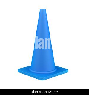 Blue traffic cone isolated on white background. Cone-shaped markers. 3d illustration. Stock Photo
