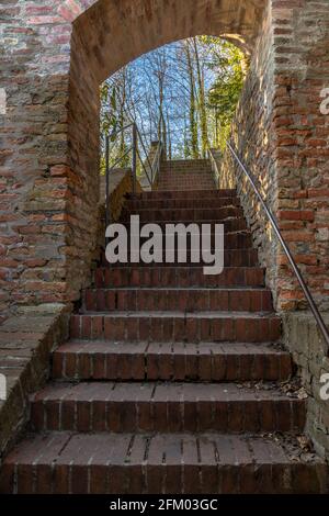 Lueginsland, part of the medieval city wall in Augsburg, Bavaria, Germany Stock Photo