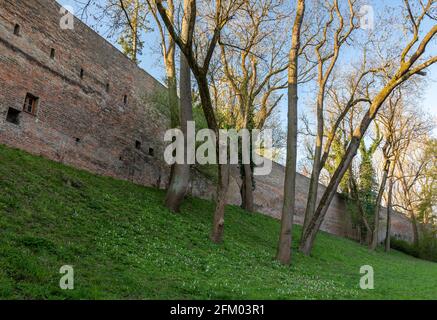 Lueginsland, part of the medieval city wall in Augsburg, Bavaria, Germany Stock Photo