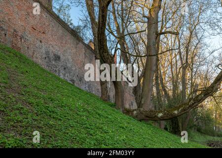 Lueginsland, part of the medieval city wall in Augsburg, Bavaria, Germany Stock Photo