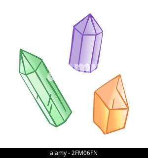 Some simple crystals in cartoon style - hand drawn isolated vector illustration Stock Vector