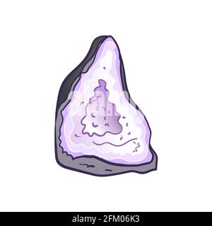 Amethyst geode slice with crock crust. Purple Quartz geode hand drawn vector on white background, isolated Stock Vector