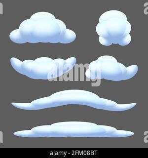 Set of different shapes of cartoon clouds. Vector illustration of blue fluffy bubbles isolated on a grey background Stock Vector