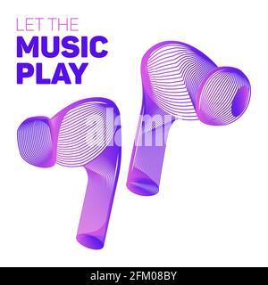 Let the music play. Outline vector illustration of wireless charging headphones or headset in 3d abstract neon line art style isolated on a white back Stock Vector