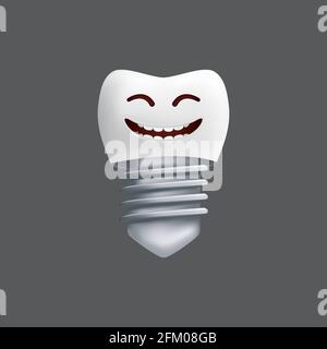 Smiling tooth with a metal implant. Cute character with facial expression. Funny icon for children's design. 3d realistic vector illustration of a den Stock Vector