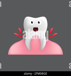 Pulling a screaming tooth out of the gum. Cute character with facial expression. Funny icon for children's design. 3d realistic vector illustration of Stock Vector