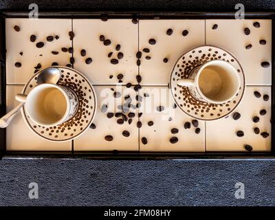Coffee set decorated with beans Stock Photo
