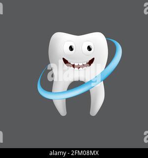 Smiling tooth with a whitening wave. Cute character with facial expression. Funny icon for children's design. 3d realistic vector illustration of a de Stock Vector