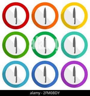 Kitchen kinfe vector icons, set of colorful flat design buttons for webdesign and mobile applications Stock Vector