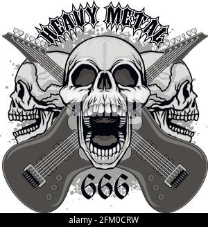 music sign with skull and guitars, grunge vintage design t