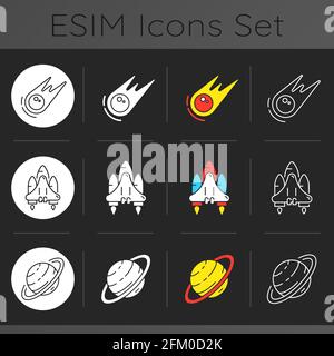 Astronautic dark theme icons set Stock Vector